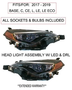 PAIR DRIVER & PASSENGER HEADLGHTS FOR 2017-19 TOYOTA COROLLA L LE LE ECO C CE - Picture 1 of 6