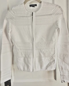 Lauren Ralph Lauren white zip up open knit cardigan woman Sz Petite S - Picture 1 of 9