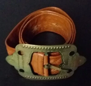 Vintage natural leather belt CZECHOSLOVAKIA 70TH. - Picture 1 of 5
