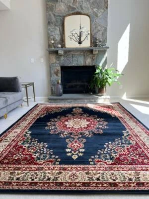 BEVERLY HILLS Traditional Oriental Medallion 8x11,5x8,2x8 Area Rug in Dark Blue Floor Carpet