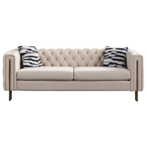 Chesterfield Modern Tufted Velvet Living Room Sofa, 84.25''W Couch,Cream - Picture 1 of 11