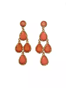 Orange Gold earrings chandelier 2.75 2.5" long lightweight faceted teardrop - Picture 1 of 1