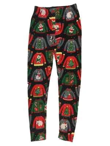 Junior Womens Black Ugly Christmas Sweater Fleece Lined Holiday Santa Leggings - Picture 1 of 1