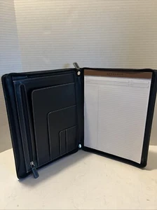 LEVENGER Black Leather Business Portfolio Notebook Pad Case Organizer Zippered - Picture 1 of 5