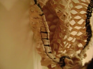 A NOS VINTAGE FISH NET THONG -POSER , IN TAN , MED OR LG, , MADE IN USA - Picture 1 of 2