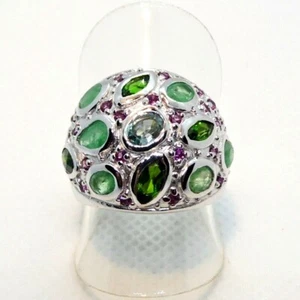 Top Seafoam Zirkon Chromdiopsid Rhodolith Smaragd Ring 925 Silber 18,1 mm 57 - Bild 1 von 4