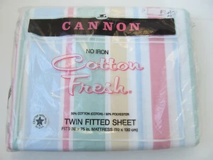 Vintage Twin Flachbettlaken Pastell Streifen Baumwolle frisch bügelfrei Hergestellt in den USA Kanone M - Bild 1 von 4