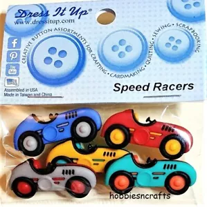 SPEED RACERS Novelty Dress It Up Buttons Brightly Coloured Motor Racing Cars - Bild 1 von 3