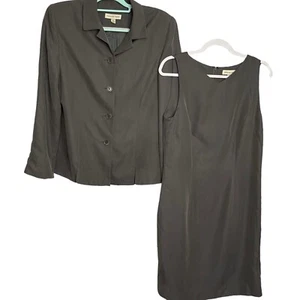 Amanda Smith Two Piece Sheath Dress Set Women's 10 Gray Blazer Jacket Career Zip - Picture 1 of 21