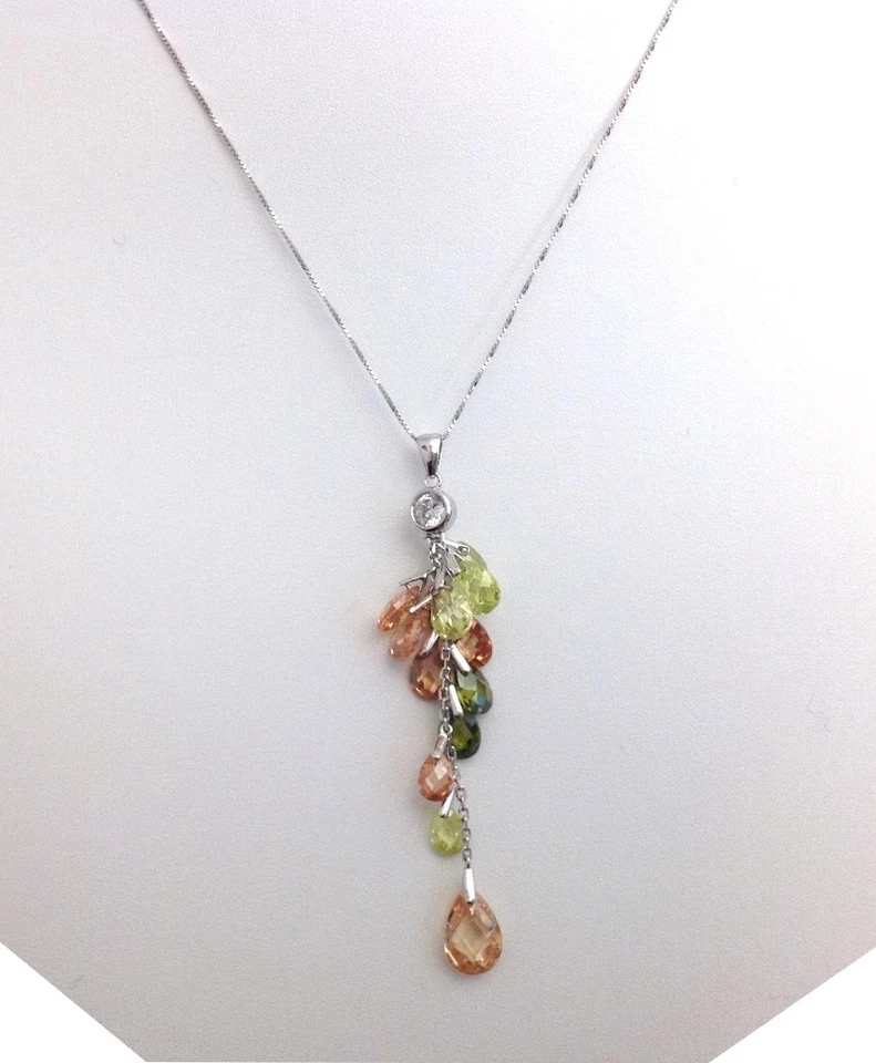 CATENINA CON PENDENTE A GRAPPOLO IN ARGENTO 925 E CUBIC ZIRCONIA MULTICOLORE - Immagine 1 di 1