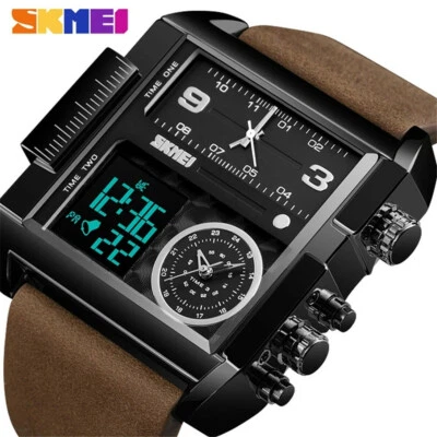 SKMEI Men Quartz Watches Military Big Dial Male Leather strap Digital Wristwatch - Image 1 of 4