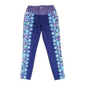 Lilly Pulitzer Luxletic Floral Printed UPF 50 Blue Pink Leggings Pants Size 8