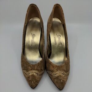 Vintage Rosanelli Cork 3" Heels With Gold Inlay, Shoes, Pumps Made In Spain Sz 7