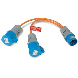 GADLANE Splitter Cable 16amp Plug to 2x 16A Sockets 240V Orange Caravan Hook Up - Picture 1 of 7