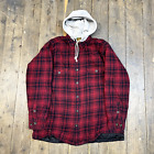 Vintage Hooded Over Shirt Checkered Quilt Lined 90s Button Up, Red, Mens XL