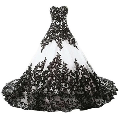 Готический без бретелек черный свадебные платья тюль кружева аппликации свадебные свадебные платья - Изображение 1 из 4