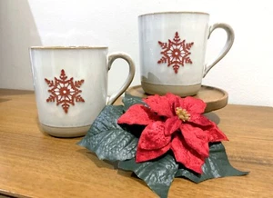 Hearth and & Hand with Magnolia Red Snowflake Stoneware Mug Set of 2 NEW Mugs - Picture 1 of 7