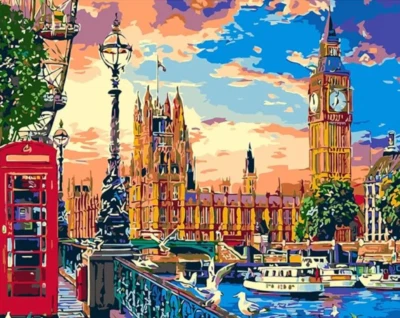 DIY Paint by Numbers for Adults, Big Ben London Landscape Canvas Acrylic Paint