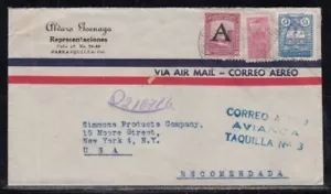 COLOMBIA Registered Cover Barranquilla to New York City 24-08-1950 cancel - Picture 1 of 2