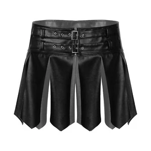 Men Faux Leather Gladiator Skirt Kilt Roman Belt Apron Warrior Cosplay Halloween - Picture 1 of 25