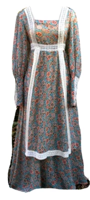 De colección `69 Gunne Sax Jessica💗Etiqueta Azul Melocotón MoD Calico Floral MAXI con Encaje B 33 Foto 1 de 4