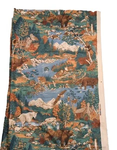 Vtg Joan Kessler WILDERNESS cotton Wildlife Mtn Animal Bear Eagle Moose 54" BTY - Picture 1 of 10