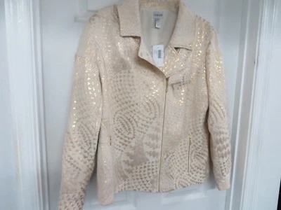 Chaqueta CHICO'S Luminesce Brienne Crudo/Dorado Cremallera Completa Talla 3/XL Nueva con Etiquetas Foto 1 de 4