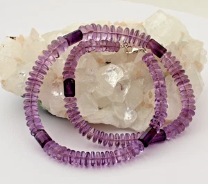 Ametista Collana Pietre Preziose Lenti Lilla 925 IN Argento Bello Donna 45 CM - Foto 1 di 3