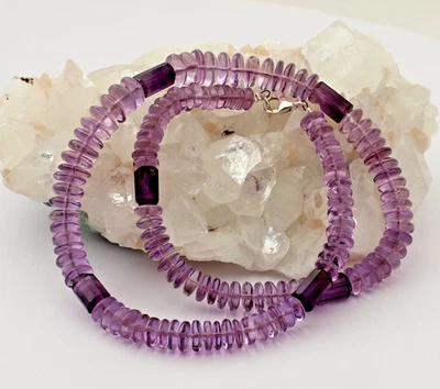 Ametista Collana Pietre Preziose Lenti Lilla 925 IN Argento Bello Donna 45 CM - Immagine 1 di 3