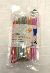 Biosmart Reusable Plastic Straws Kid Size 24 PCs + Cleaner New In Package Multi - Afbeelding 1 van 8