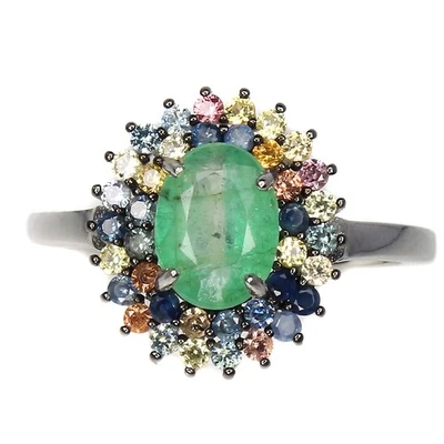 Anello in argento sterling 925 ovale smeraldo 8x6 mm zaffiro gemma gioielli - Immagine 1 di 4