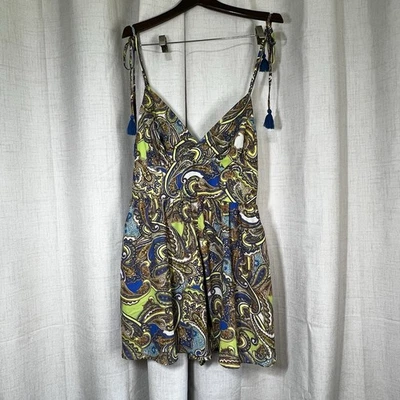 Flying Tomato Paisley Tassel Romper Geometric Green Size Large Lined Pockets - Image 1 of 4