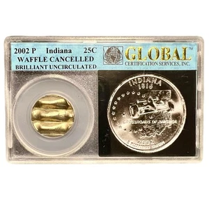 2003-P State Quarter INDIANA Waffle Cancelled Error BU Coin Global *NOT BLANK* - Picture 1 of 2