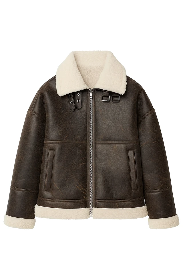 Hombres Aviador Marrón RAF B3 Piloto Volador Bombardero Piel de Oveja Chaqueta de Cuero Real Foto 1 de 4