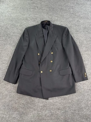 Logotipo de escudo de lujo vintage Oscar De La Renta 46L lana negra lisa doble botonadura Foto 1 de 4