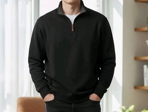 Lands' End Bedford Rib Quarter Pullover Herren Gr. L schwarz Baumwolle Strick Langarm - Bild 1 von 17