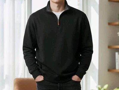 Suéter Lands' End Bedford Rib Quarter Para Hombre Talla L Negro Algodón Tejido Manga Larga Foto 1 de 4