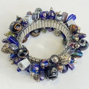 Bracelet ancien artisan cha-cha perles de verre ton argent stretch fait main OOAK - Photo 1/15