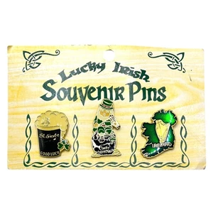 Lucky Irish Vintage Souvenir Pins Enameled Set of 3 Leprechan Ireland Slainte - Picture 1 of 6