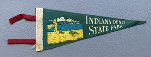 Vintage Indiana Dunes State Park 12 Inch Pennant w Great Beach Scene Graphic - Picture 1 of 1