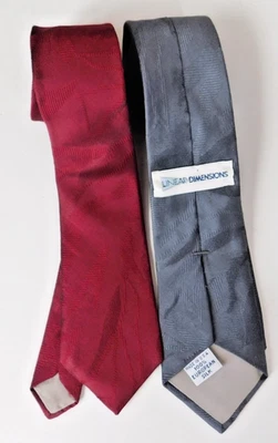 VTG Skinny 2.5"  Silk Neck Tie Lot Burgundy Silver Linear Dimensions made in USA - Image 1 of 4