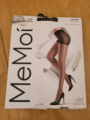 MeMoi Sheers Satin Sheer Control Top Pantyhose, Coffe, Size L, 2-pack  - Image 1 of 4