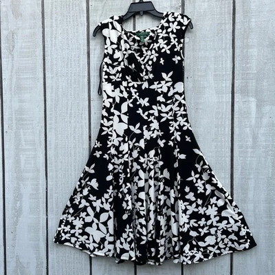 Lauren Ralph Lauren Midi Pullover Dress Black And White V Neck Sleeveless  Sz 4 - Image 1 of 4