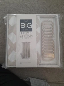 The Big One Shower Curtain And Hooks Set Cole Lattice Taupe - Picture 1 of 5