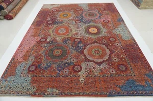 9 x 12 ft Orange Modern Mamluk Fine Hand Knotted Turkish Medallion Area Rug - Picture 1 of 17