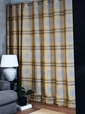 Next Ochre ASHLEY Check SUPER THERMAL LINED Eyelet Curtains 228x229cm - Image 1 of 4