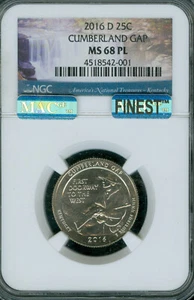 2016 D CUMBERLAND GAP QUARTER NGC MS68 PL PQ MAC FINEST GRADE MAC SPOTLESS .  - Picture 1 of 2