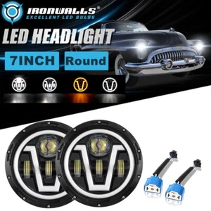 Pair 7" LED Headlight Hi-Lo Beam DRL Turn Signal Lamp for Buick Skylark 1975-79 - Foto 1 di 12