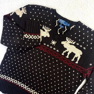 Suéter Vintage Polo Ralph Lauren Mujer Estilo Lodge Nórdico Años 90 XL Azul Cuello en V - Imagen 1 de 13