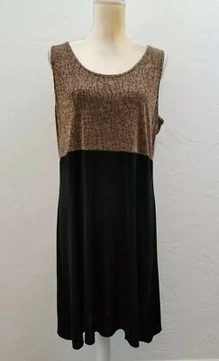 COLDWATER CREEK WOMENS SIZE 16P BROWN BLACK SLEEVELESS JERSEY SHIFT DRESS  - Image 1 of 4